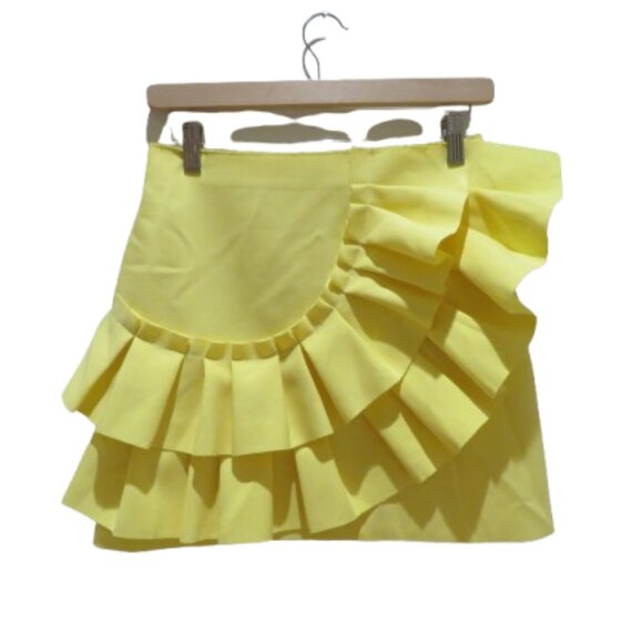 MSGM MILANO Canary Butter Yellow Ruffle Detail Mini Skirt Luxury Avant Garde